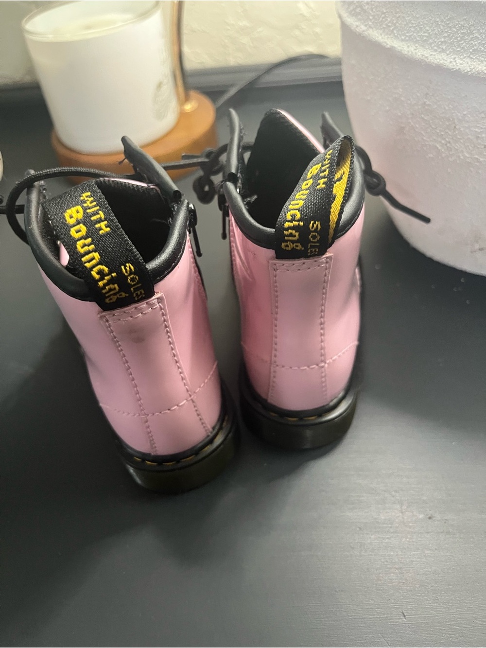 Kids Pink Patent Lace-Up Combat Boots with Side Zip - Picture 3 of 4